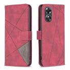 For OPPO A17 Magnetic Buckle Rhombus Texture Leather Phone Case(Red) - 1