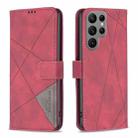 For Samsung Galaxy S23 Ultra 5G Magnetic Buckle Rhombus Texture Leather Phone Case(Red) - 1