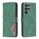 For Samsung Galaxy S23 Ultra 5G Magnetic Buckle Rhombus Texture Leather Phone Case(Green) - 1