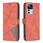 For Xiaomi 12T / 12T Pro / Redmi K50 Ultra Magnetic Buckle Rhombus Texture Leather Phone Case(Brown) - 1