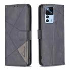 For Xiaomi 12T / 12T Pro / Redmi K50 Ultra Magnetic Buckle Rhombus Texture Leather Phone Case(Black) - 1