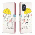 For OPPO A17 Colored Drawing Pattern Leather Phone Case(Umbrella Elephant) - 1
