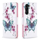 For Samsung Galaxy S23+ 5G Colored Drawing Pattern Leather Phone Case(Flowers Butterfly) - 1