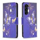For Samsung Galaxy S23+ 5G Colored Drawing Pattern Leather Phone Case(Purple Butterfly) - 1