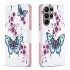 For Samsung Galaxy S23 Ultra 5G Colored Drawing Pattern Leather Phone Case(Flowers Butterfly) - 1