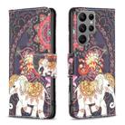 For Samsung Galaxy S23 Ultra 5G Colored Drawing Pattern Leather Phone Case(Flowers Elephant) - 1