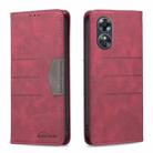 For OPPO A17 BF10 Color Block Magnetic Flip Leather Phone Case(Red) - 1