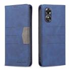 For OPPO A17 BF10 Color Block Magnetic Flip Leather Phone Case(Blue) - 1