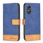 For OPPO A17 BF11 Color Matching Skin Feel Leather Phone Case(Blue) - 1