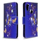 For Galaxy A11 Colored Drawing Horizontal Flip Leather Case with Holder & Card Slots & Wallet(Purple Butterfly) - 1