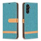 For Samsung Galaxy A14 5G Color Block Denim Texture Leather Phone Case(Green) - 1