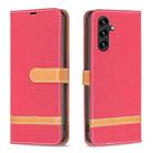 For Samsung Galaxy A14 5G Color Block Denim Texture Leather Phone Case(Red) - 1