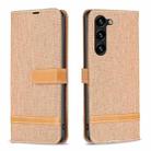 For Samsung Galaxy S23+ 5G Color Block Denim Texture Leather Phone Case(Brown) - 1