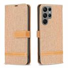 For Samsung Galaxy S23 Ultra 5G Color Block Denim Texture Leather Phone Case(Brown) - 1