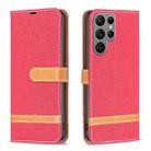 For Samsung Galaxy S23 Ultra 5G Color Block Denim Texture Leather Phone Case(Red) - 1