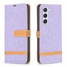 For Samsung Galaxy S23 5G Color Block Denim Texture Leather Phone Case(Purple) - 1