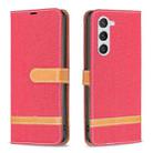 For Samsung Galaxy S23 5G Color Block Denim Texture Leather Phone Case(Red) - 1
