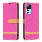 For Xiaomi 12T / 12T Pro / Redmi K50 Ultra Color Block Denim Texture Leather Phone Case(Rose Red) - 1