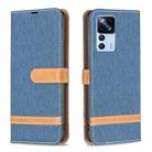 For Xiaomi 12T / 12T Pro / Redmi K50 Ultra Color Block Denim Texture Leather Phone Case(Dark Blue) - 1