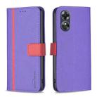 For OPPO A17 BF13 Color Matching Cross Texture Leather Phone Case(Purple) - 1