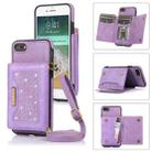 For iPhone 7/8/SE 2020/SE 2022 Three-fold RFID Leather Phone Case with Lanyard(Purple) - 1