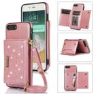 For iPhone 7 Plus/8 Plus Three-fold RFID Leather Phone Case with Lanyard(Rose Gold) - 1