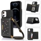 For iPhone 11 Three-fold RFID Leather Phone Case with Lanyard(Black) - 1