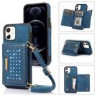 For iPhone 11 Three-fold RFID Leather Phone Case with Lanyard(Blue) - 1