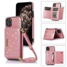 For iPhone 11 Pro Three-fold RFID Leather Phone Case with Lanyard(Rose Gold) - 1