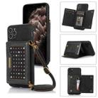 For iPhone 11 Pro Max Three-fold RFID Leather Phone Case with Lanyard(Black) - 1