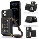 For iPhone 12 Pro Max Three-fold RFID Leather Phone Case with Lanyard(Black) - 1