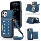 For iPhone 12 Pro Max Three-fold RFID Leather Phone Case with Lanyard(Blue) - 1