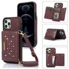 For iPhone 12 Pro Max Three-fold RFID Leather Phone Case with Lanyard(Red) - 1