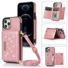 For iPhone 12 Pro Max Three-fold RFID Leather Phone Case with Lanyard(Rose Gold) - 1