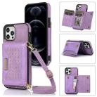 For iPhone 12 Pro Max Three-fold RFID Leather Phone Case with Lanyard(Purple) - 1