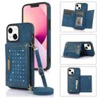 For iPhone 13 Three-fold RFID Leather Phone Case with Lanyard(Blue) - 1