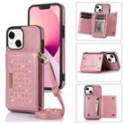 For iPhone 13 Three-fold RFID Leather Phone Case with Lanyard(Rose Gold) - 1