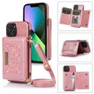 For iPhone 13 Mini Three-fold RFID Leather Phone Case with Lanyard(Rose Gold) - 1