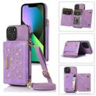 For iPhone 13 Mini Three-fold RFID Leather Phone Case with Lanyard(Purple) - 1