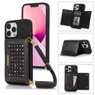 For iPhone 13 Pro Max Three-fold RFID Leather Phone Case with Lanyard(Black) - 1