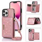 For iPhone 13 Pro Max Three-fold RFID Leather Phone Case with Lanyard(Rose Gold) - 1
