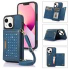 For iPhone 14 Three-fold RFID Leather Phone Case with Lanyard(Blue) - 1