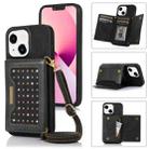 For iPhone 14 Plus Three-fold RFID Leather Phone Case with Lanyard(Black) - 1