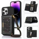 For iPhone 14 Pro Three-fold RFID Leather Phone Case with Lanyard(Black) - 1