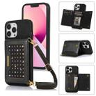 For iPhone 14 Pro Max Three-fold RFID Leather Phone Case with Lanyard(Black) - 1