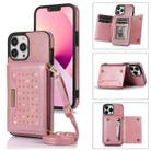 For iPhone 14 Pro Max Three-fold RFID Leather Phone Case with Lanyard(Rose Gold) - 1