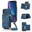 For iPhone XR Three-fold RFID Leather Phone Case with Lanyard(Blue) - 1