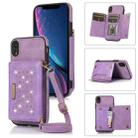 For iPhone XR Three-fold RFID Leather Phone Case with Lanyard(Purple) - 1