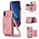 For iPhone XS Three-fold RFID Leather Phone Case with Lanyard(Rose Gold) - 1