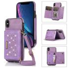 For iPhone XS Three-fold RFID Leather Phone Case with Lanyard(Purple) - 1